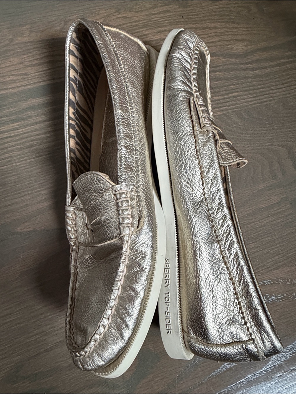 Sperry Top-Sider Woven Metallic Gold Leather Penny Loafers Women’s 9.5M